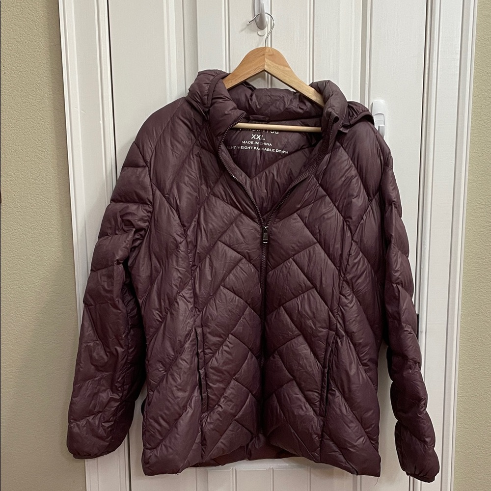 London Fog Women's Lightweight Packable Down Jacket - Plum Burgundy Size XXL